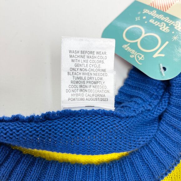 Disney 100 Mickey Mouse Sweater Youth Medium Rainbow Stripe Nebula Blue Retro - Picture 7 of 7